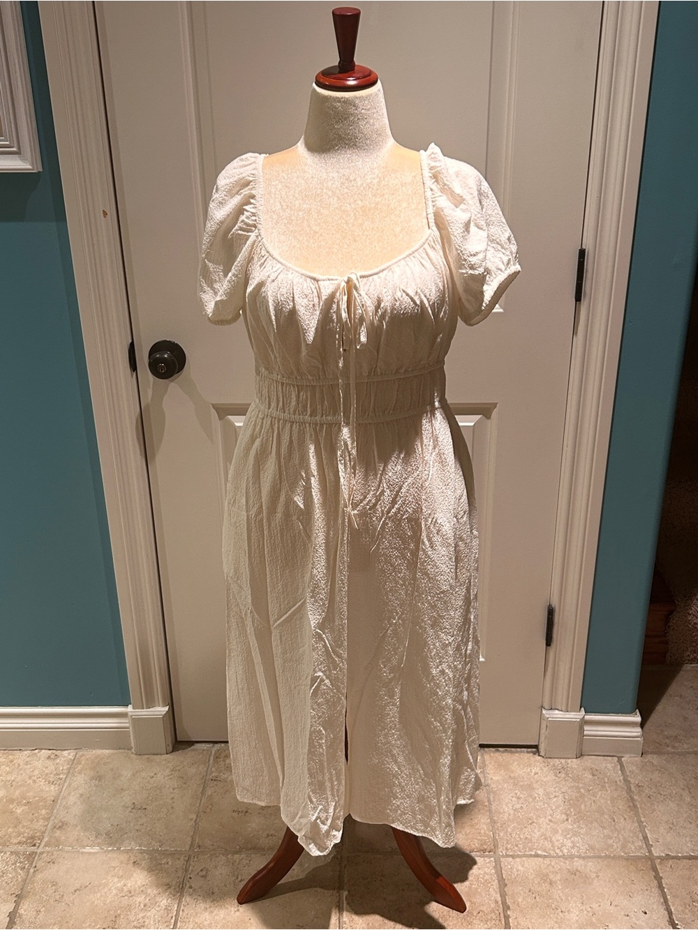 Calvin Klein White Puff-Sleeve Cotton Chemise